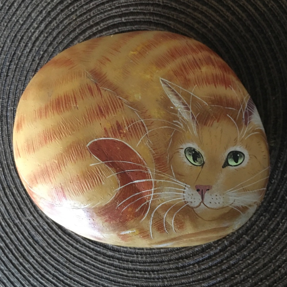 Orange tabby painted rock